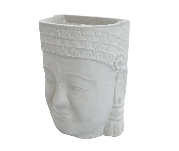 Product image 2 of the product “Khmer-head as water feature, 67cm height, cast stone, hollow, handcrafted & natural color. ”